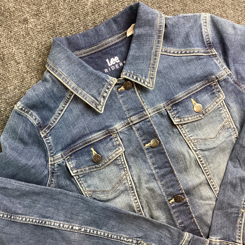 Lee Riders Womens Denim Jacket Indigo Blue Stretch Button Up  L 10ZRC8MS4 236